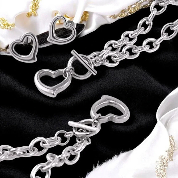 🆕️Stainless Steel Heart Pendant Necklace, Bracelet & Earrings Set 🎁💖 4-Piece - Picture 5 of 11